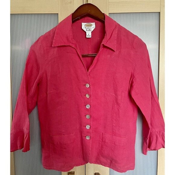 Talbots Irish Linen Blazer Jacket Petite Red Pink Sz 8 - Picture 1 of 6
